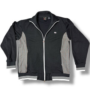 Vintage Reebok Classic Houndstooth Track Jacket Black Mens XL